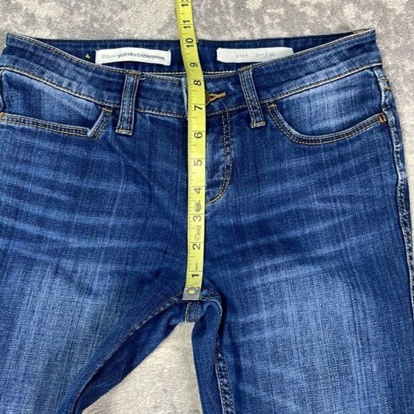 Pilcro & the Letterpress Stet Whiskered Blue Denim Jeans Crop Straight Sz 26 - Picture 5 of 11